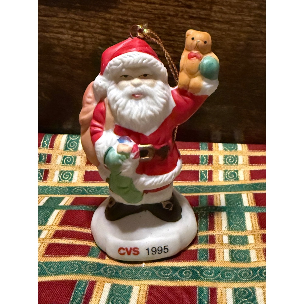 Vintage 1995 CVS Santa Claus Ornament with Teddy Bear Holiday Collectible
